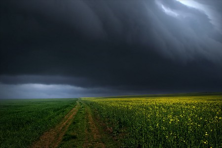 gloomy - clouds, beautiful, road, landscape, grass, lovely, cool, gloomy, nature, field, nice, cloudy, sky