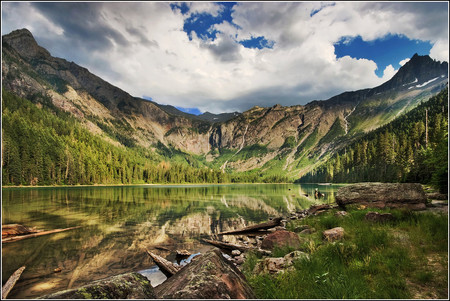 landscape - nice, sky, photography, water, mountains, rocks, view, quiet, cool, river, clouds, green, grass, lake, landscape, nature, forest, beautiful