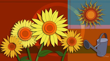 Signs of Autumn - flowers, fall, sunflowers, colors, firefox persona, blocks, sun, watering can