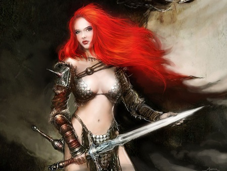 Flame of the West - fantasy, female, warrior, redhead, sword