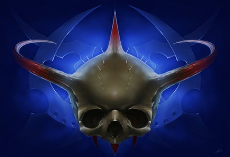 Spawn of the Demon - fantasy, socket, blue, skull, horns