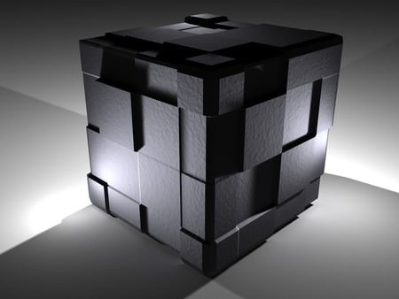 Black Cube - abstract, black, pieces, cube