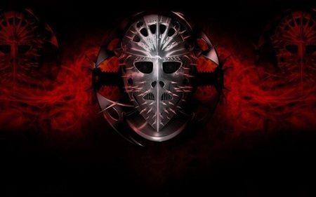 Jason Lives - red, fantasy, black, mask, symbol, jason, abstract