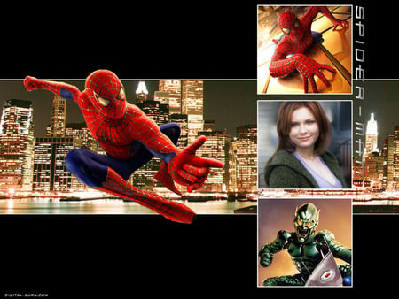 SPIDERMAN - sexy, hot, girl, spiderman, black, kristen dunst, tobey maguire, cool, dark, red, blue, beautiful, green, cute, lights