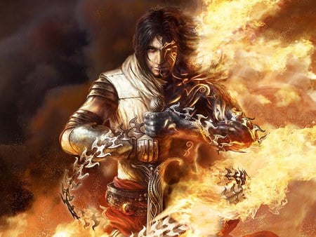 Burning Prince - prince of persia, sword, pop, video game, prince of persia the two thrones, 2005, hd, fire, warrior, dagger tail, action, prince, burning, adventure, weapon