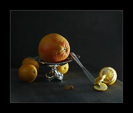 still life 1 - art photo, fruits, still life, nature, knife