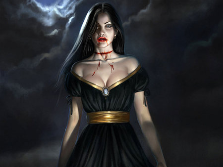 It's ok .... I'm not Hungry - girl, female, clouds, blood, vampire, fantasy