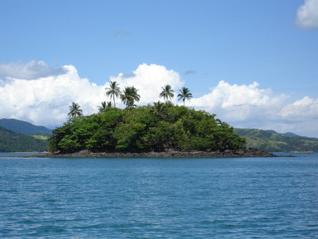 Philippine Paradise - reef, rocks, palms, islands, ocean, blue, green