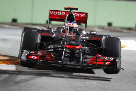 Off the Ground - tire, night, singapore, f1, fast, prix, car, grand, button, formula 1, race, jenson