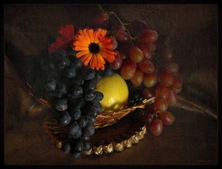 still life 1 - art photo, fruits, basket, still life, nature