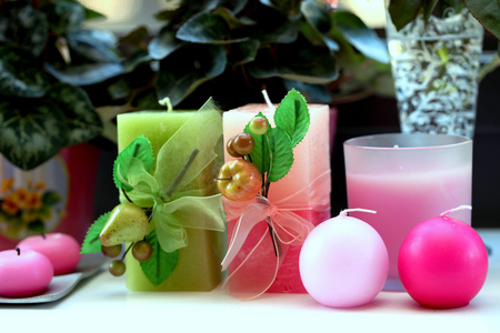 Pink candles - green, pink, candles, beautiful