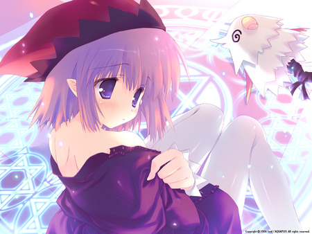 Magic girl - blushing, magic, girl, light, short hair, witch, mage, cute, purple hair, sexy