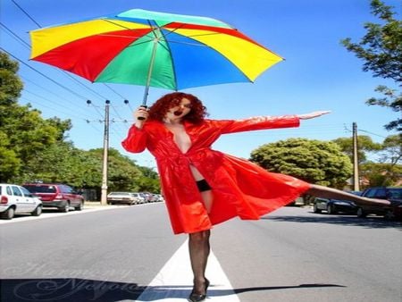 PIN UP - colorful, pin up, girl, umbrella