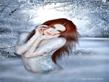 FROZEN - cold, white, woman, crystals