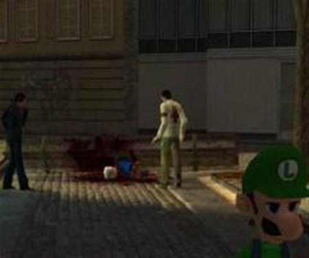 luigi kills mario - blood, cartoon, death, luigi