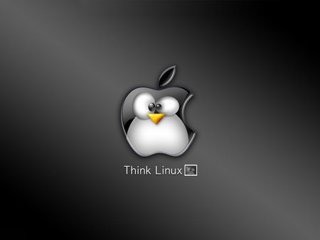 Think Linux - linux, bite, apple, penguin