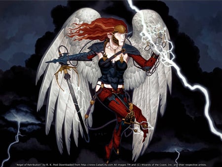 Lightning Angel - warrior, winged, lightning, angel