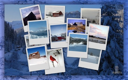 Blue Country - farm, collage, rural, snow, winter, widescreen, country, barn