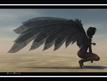 In the Desert - wings, winged, angel, female