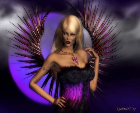 Lady of the Night - wings, purple, winged, fallen, moon, female, night, angel