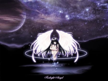 Twilight Angel - wings, sky, purple, winged, anime, heavens