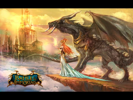 Battle Of The Immortals - game, female, battle, creature, dragon, fantasy, immortals