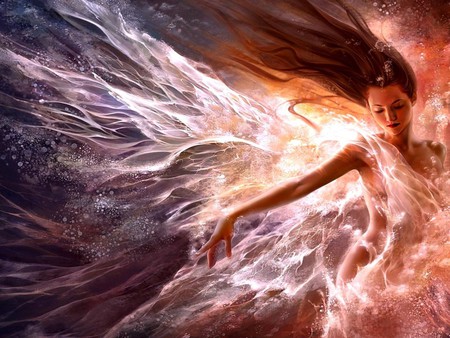 Fantasy - rise, girl, water, fantasy, goddess