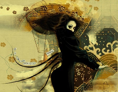 Life in a Scrapbook - abstract, yellow, girl, female, fantasy