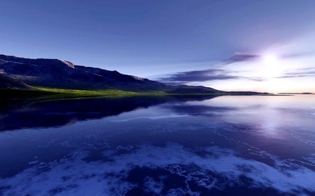 OCEAN BLUE - sky, ocean, clouds, blue, sunset, mountains