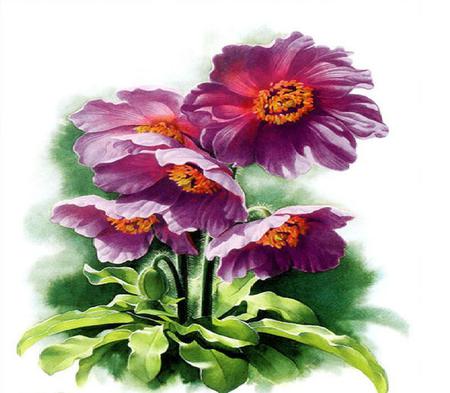 Pretty & Sweet - purple, painting, stem, flower, leaves