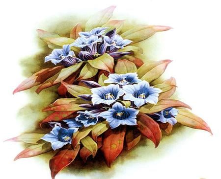 Inspiration - flowers, blue, painting, petite, leaves