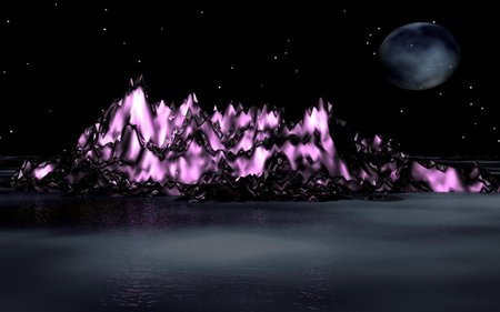 PINK ICE - moon, black, ice, night, ocean, stars, pink