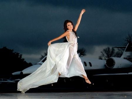 LET'S FLY - white, female, airplane, fly, dress