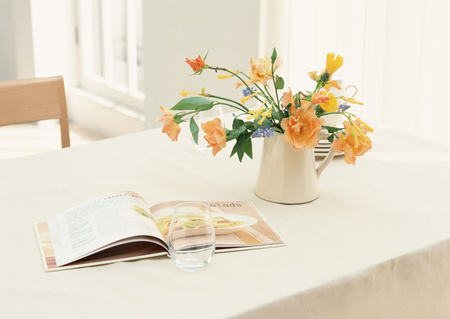 Bouquet on table - bouquet, vase, flower, yellow