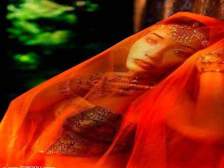 ORANGE COLOUR - orange, jewerly, model, voile