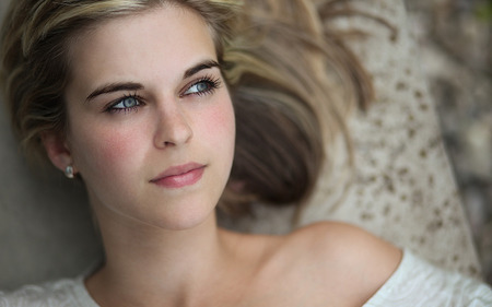 Thinking Alone - female, beautiful, photography, portrait, girl, eye, hair, charming, lady, look, woman, hd, face