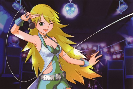 Brilliant-Idol ★ - idol, anime, micophone, anime girl, female, stage, hot, singer, girl, wink, long hair, superstar, cute, yellow hair, concert, sexy