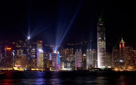 Light Fantastic - entertainment, lasers, harbour, night, water, hong kong, lights