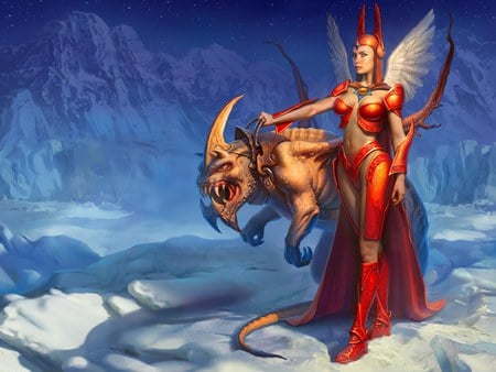 Empress - sexy, hot, angel, warrior, fantasy, hd, wildy, empress, game, wing, red, anime, etherlords