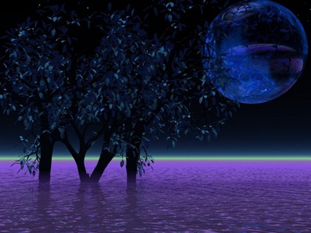 BLUE PLANET - sky, ocean, trees, blue, night, planet