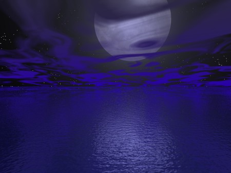 NIGHT - moon, sky, stars, clouds, blue, night, water