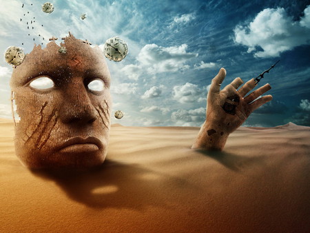 Time_current - sand, sky, head, hand, nature, time, blue, eyes