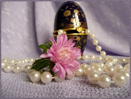 Enchanting - flower, pink, richness, fabrage egg, jewelry, pearls