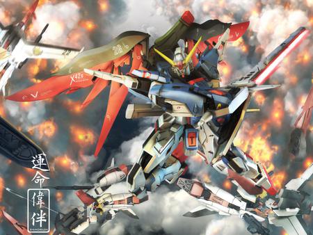 ZGMF-X42S Destiny - realistic, orb, sword, gundam, beam sword, cool, robot, zaft, awesome, fire, wings, gundam seed, smoke, nice, destiny, gundam seed destiny