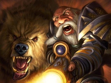 World_of_Warcraft._Alliance - world, warcraft, gun, warrior, wolf, games, bear, fantasy, video games, dog