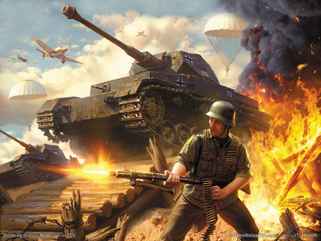 Army - fire, sky, combat, tank, people, army, plane