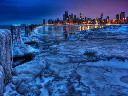 Cities_Metropolis_in_the_winter - ice, nature, cities, blue, night, winter, metropolis