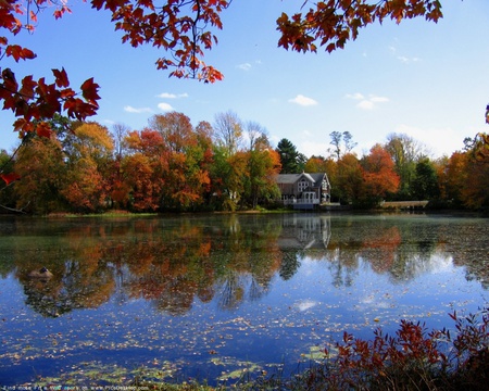 Autumn Lake - nature, lake, autumn fall, reflection, art photo, beautiful, house