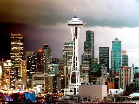 Seattle- Skyline-Washington - city, sky, house, light