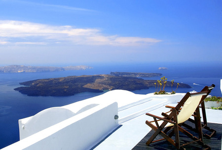 Great View - white, blue, chairs, sea, sky